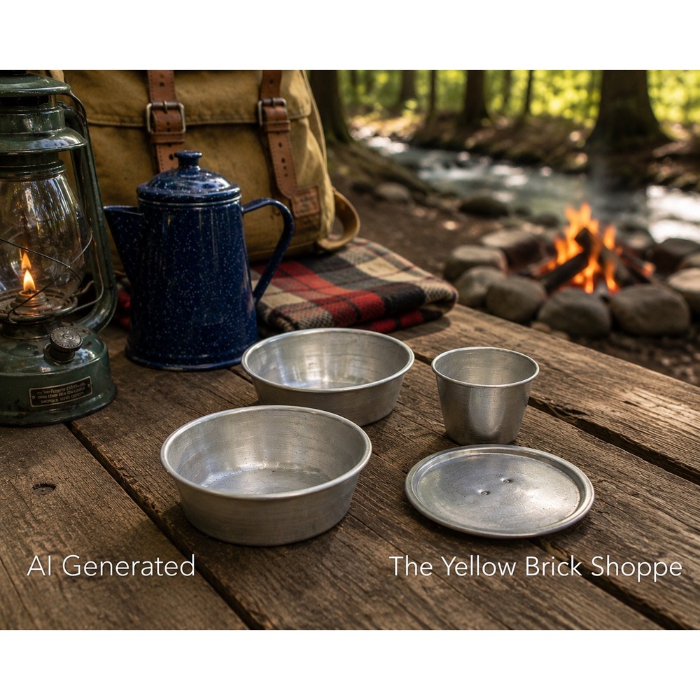 Vintage Aluminum Nesting Bowl Cup Tray Lot Primitive Camping‎ Kitchenware